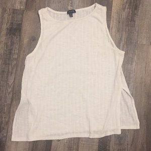 High neck white tank with side slits